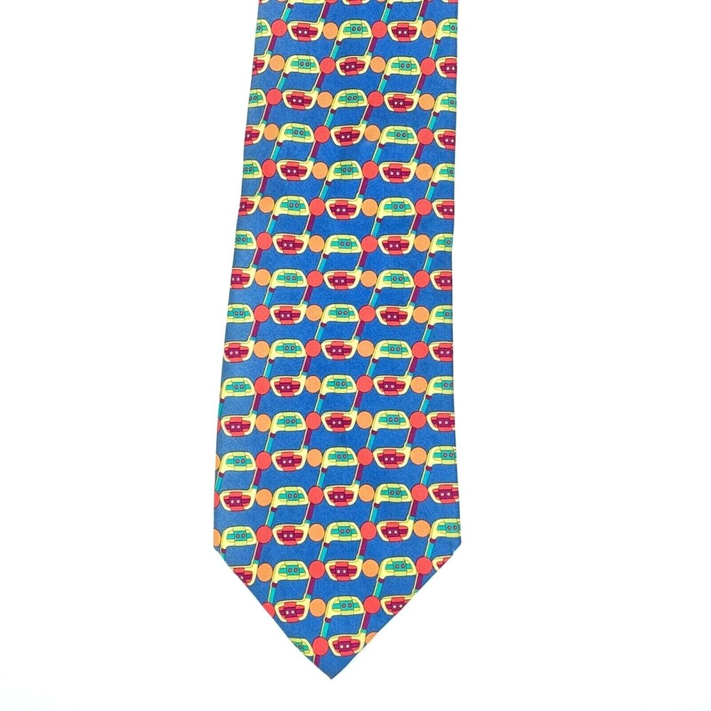 Nazareno Gabrielli Tie Blue Multicolor Golf Clubs Sport Woven Mens Silk Necktie - Picture 6 of 10